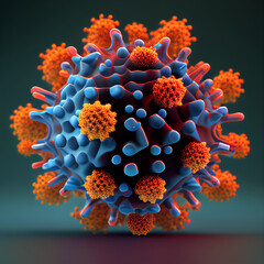 Wall Mural - Macro coronavirus(covid-19) cell delta plus variant.BA.5,BA.2.75,BA.4(omicron covid).COVID 19 Delta plus variant Sars ncov 2.Mutated coronavirus SARS-CoV-2 flu disease pandemic, 3D render illustration