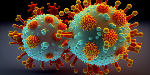 Wall Mural - Macro coronavirus(covid-19) cell delta plus variant.BA.5,BA.2.75,BA.4(omicron covid).COVID 19 Delta plus variant Sars ncov 2.Mutated coronavirus SARS-CoV-2 flu disease pandemic, 3D render illustration