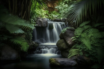 Wall Mural - Waterfall in the jungle Generative AI