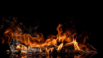 Wall Mural - fire flames on black background,