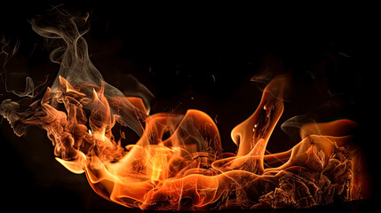 Wall Mural - fire flames on black background,