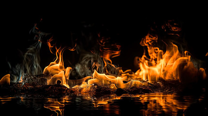 Wall Mural - fire flames on black background,