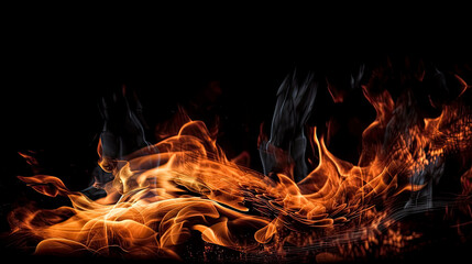 Wall Mural - fire flames on black background,