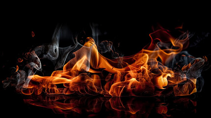 Wall Mural - fire flames on black background,