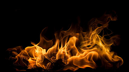Wall Mural - fire flames on black background,