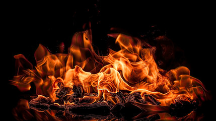 Wall Mural - fire flames on black background,