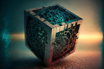 Wall Mural - abstract cuboid representation of fourth dimension space, neural network generated art. digitally ge
