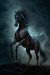 A horse that stands on its hind legs. Storm. Lightning. Generative AI