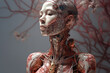 Cyborg Frau mit Nerven, Venen und Adern als Kabel. KI generierter Inhalt.