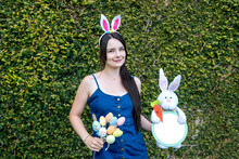 Woman With Easter Bunny Ears Showing Easter Bunny