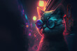 cat in a neon environment at night in a club. Generative Ai