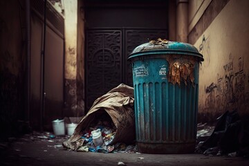 Wall Mural - rubbish bin at black market overflowing garbage, created with generative ai