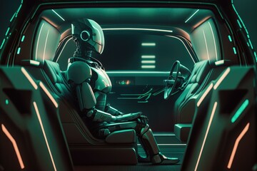 Poster - A Futuristic Woman Sitting In A Car Seat With A Sci - Fi Theme Gas Station Animation Artificial Intelligence 