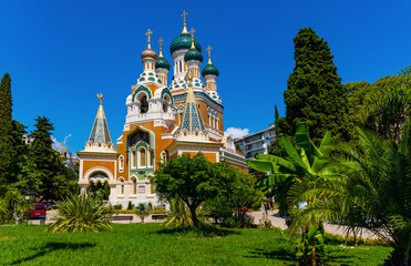 Cathedrale Saint Nicolas Orthodox Russian church of Moscow Patriarchate in historic Le Piol district of Nice on French Riviera Azure Coast in France