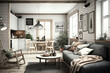© ankreative - Cozy and inviting Scandinavian living room, featuring natural materials and a warm color palette. Ai generated.
