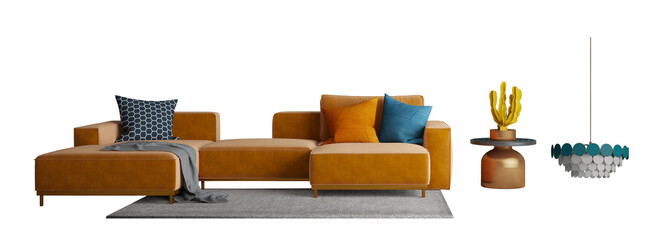 Orange sofa with lamp and table in modern style