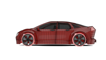 sports car wireframe made in 3d