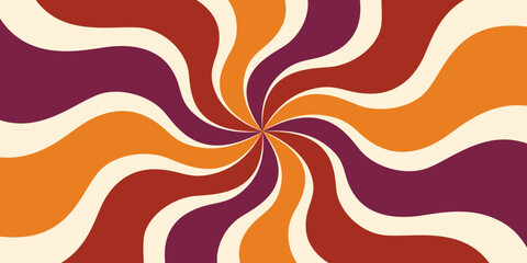 Wall Mural - Groovy 70s,background with twisted sunburst.Vector illustration