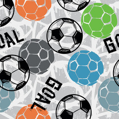 Wall Mural - Abstract seamless pattern for boys. Football pattern with football ball. wallpaper Repeated sport pattern.