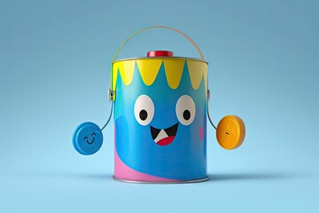 Canvas Print - crisp image of colorful paint can character for children's book, created with generative ai