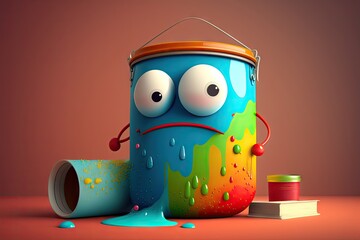 Canvas Print - crisp image of colorful paint can character for children's book, created with generative ai