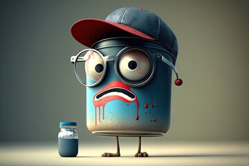 Canvas Print - funny paint can character with glasses and cap, created with generative ai