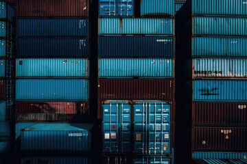 Wall Mural - Freight blue containers in a harbor created with AI	