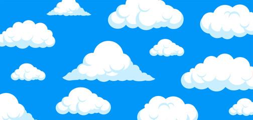 Poster - Cloud. Abstract white cloudy set isolated on blue background. Vector illustration 10 eps.