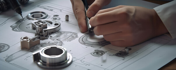 creating engineering technician drawings mechanical engineering parts plans for industrial work projects in the industry, the construction of engines measuring instruments for bearings - Generative AI