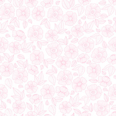 Wall Mural - Floral seamless pattern with linear pink groovy daisy flower on transparent background. Vector Illustration. Aesthetic modern art hand drawn for wallpaper, design, textile, packaging, decor.