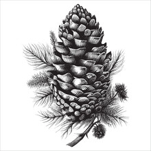Hand Drawn Engraving Pen And Ink Pine Cone Vintage Vector Illustration