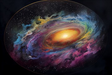  Watercolor Illustration of a Beyond Our Solar System: The Majestic Galaxy Seen By James Webb. Generative AI