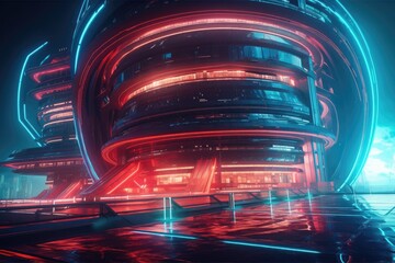 Wall Mural - technology illustration in the abstract. futuristic science fiction building with high tech circle g