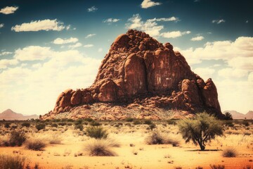 Sticker - rocky hill with red rock formations in western desert, created with generative ai