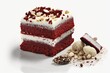 small pieces of homemade red velvet cake on white background, created with generative ai