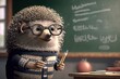 © natalikp - hedgehog a teacher wearing glasses