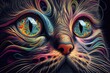 Cat with dilated eyes, psychedelic. Generative AI
