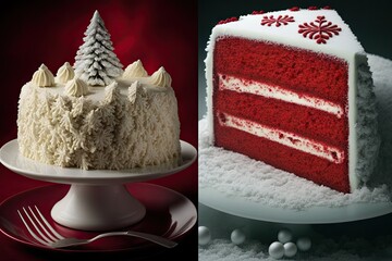 Sticker - christmas baking cakes with cream red velvet cake, created with generative ai