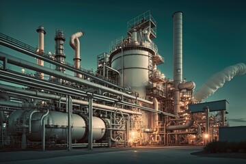 Poster - developed infrastructure and pipelines at petrochemical plant refinery complex, created with generative ai