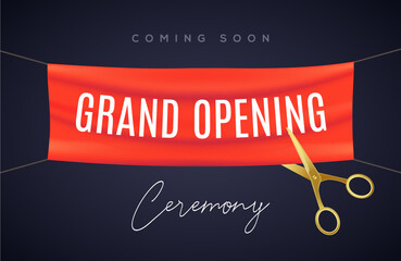 Sticker - Grand Opening ceremony poster concept invitation. Grand opening event decoration party template