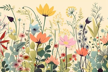 Wall Mural - Close up Background of Multicolored Cosmos Flowers watercolors. ai generative.