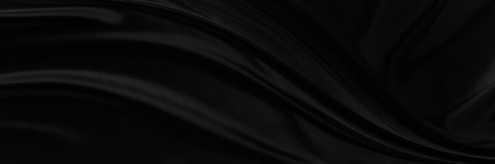 Wall Mural - Black gray satin dark fabric texture luxurious shiny that is abstract silk cloth panorama background with patterns soft waves blur beautiful.