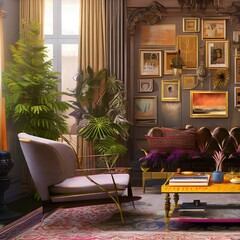 Wall Mural - A eclectic living room with a mix of vintage and modern pieces3, Generative AI