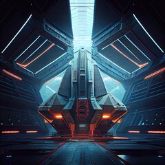 Wall Mural - futuristic space station with triangular walls sci-fi futuristic interior, created with generative ai