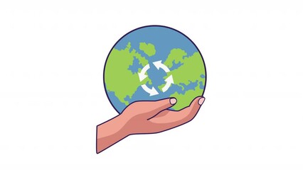 Poster - hand with world planet earth animation