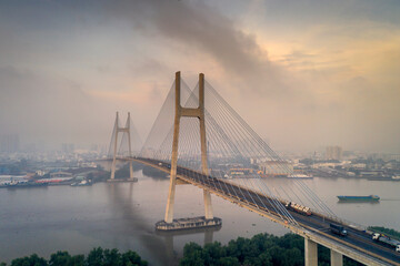 Phu My bridge in the beautiful twilight sunset in Sai Gon city, Viet Nam.