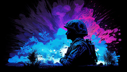 Wall Mural - Soldier Amidst the Smoke: A Tribute to the Realities of War