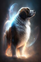 High-Tech And Sci-Fi Ready: A Stunning Cool Designer Illustration Of An Ethereal Saint Bernard Dog Canine With A Beautiful, Artistic, Futuristic, Otherworldly Look (Generative AI