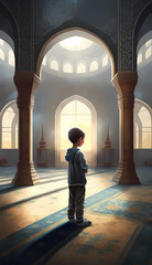 Wall Mural - Prayer At Mosque. Generative AI