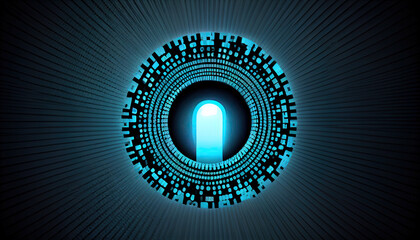 Wall Mural - blue keyhole icon form blue binary tunnel. computer security concept with generative ai technology